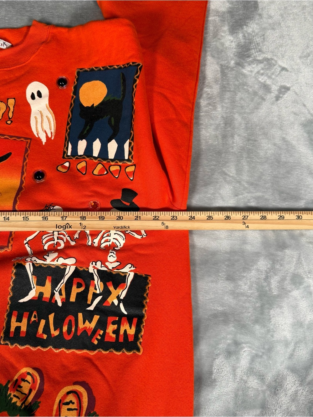 Vintage Happy Halloween Sweatshirt Mens XL Slim Fit (Estimated) Witch Skull 90s - Picture 8 of 10